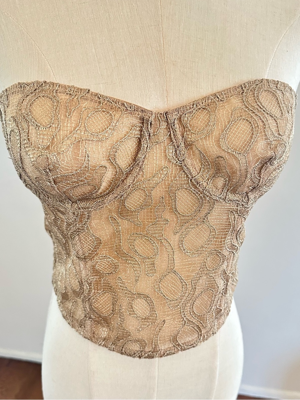 Zara Taupe Lace Strapless Bustier Top